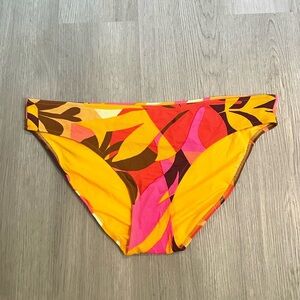 Aerie Tropical Leaf Print Textured Pink/Orange/Red/Brown Bikini bottoms size XL